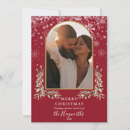 Cartão De Festividades Arco de Natal em Dourado com Verde Flora Foto