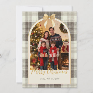 Cartão De Festividades Arco de Natal em Tartan Neutro Uma Foto