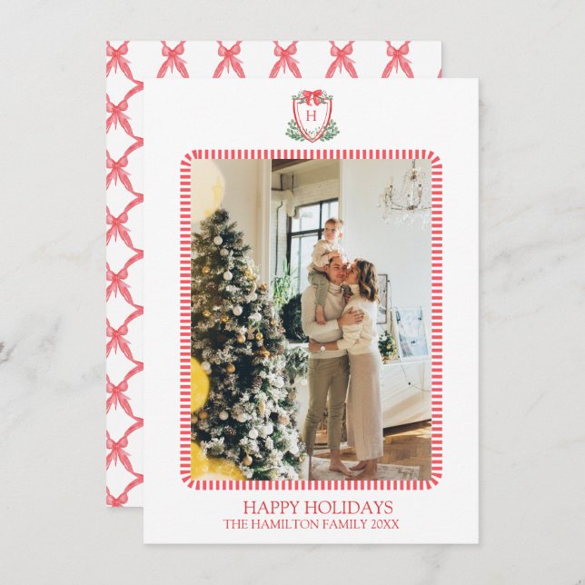 Cartão De Festividades Arco de Natal Monograma Foto do Avô (Frente/Verso)