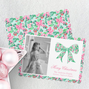 Cartão De Festividades Arco de Natal Rosa e Verde Preppy de Palm Beach