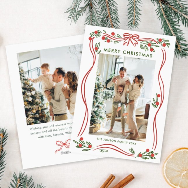 Cartão De Festividades Arco de Natal Vermelho Whimsical Boho Fita 2 Foto (Criador carregado)