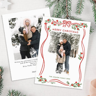 Cartão De Festividades Arco de Natal Vermelho Whimsical Boho Fita 2 Foto