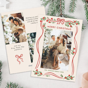 Cartão De Festividades Arco de Natal Vermelho Whimsical Boho Fita 3 Foto