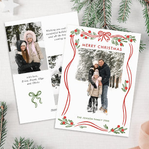 Cartão De Festividades Arco de Natal Vermelho Whimsical Boho Fita 3 Foto