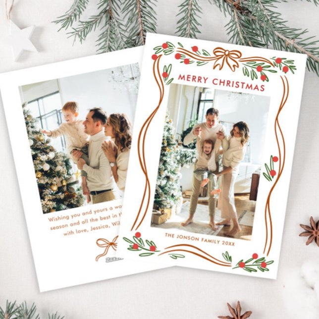 Cartão De Festividades Arco de Natal Whimsical Boho Beige Fita 2 Foto (Criador carregado)