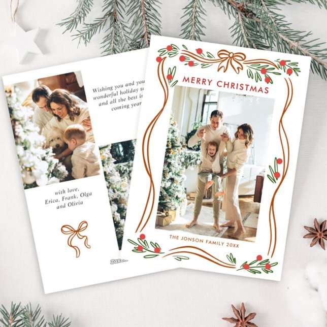 Cartão De Festividades Arco de Natal Whimsical Boho Beige Fita 3 Foto (Criador carregado)