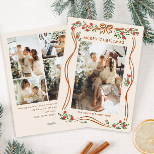 Cartão De Festividades Arco de Natal Whimsical Boho Beige Fita 5 Foto