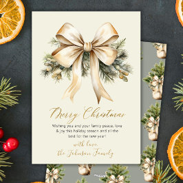Cartão De Festividades Arco de Ouro Aquarela Natal Folhagem Bege