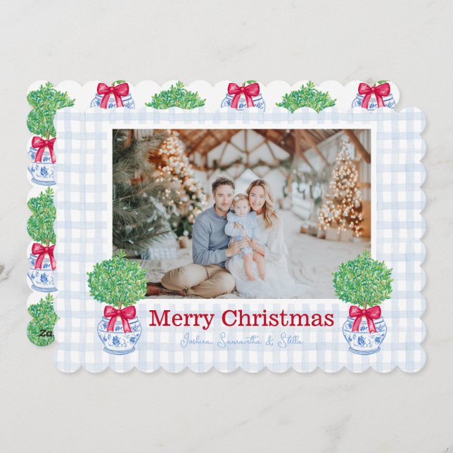 Cartão De Festividades Arco de Pote de Chinoiserie de Topo de Natal (Frente/Verso)