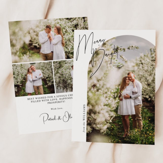 Cartão De Festividades Arco de Script Merry + Bright Foto (Criador carregado)