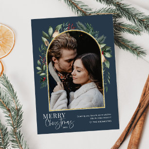 Cartão De Festividades Arco de Verde com Ouro Moderno e Elegante para Fot