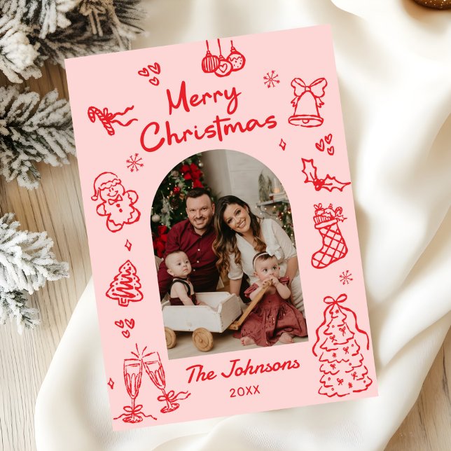 Cartão De Festividades Arco Desenhado à Mão Caprichoso Foto Natal (Criador carregado)
