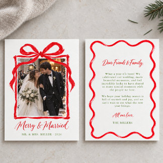 Cartão De Festividades Arco Desenhado à Mão Natal Feliz e Casado Recém-ca