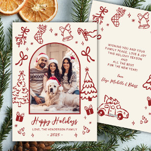 Cartão De Festividades Arco Desenhado à Mão Vermelho Foto Natal Feliz