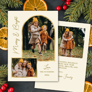 Cartão De Festividades Arco Dourado Moderno com Letrairo Merry and Bright