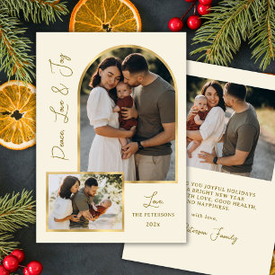 Cartão De Festividades Arco Dourado Moderno Paz Amor Alegria 3 Fotos 