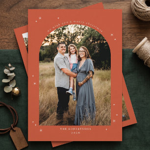 Cartão De Festividades Arco Elegante Foto de Natal - Laranja