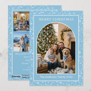 Cartão De Festividades Arco Família Multi-Foto Azul Floco de Neve