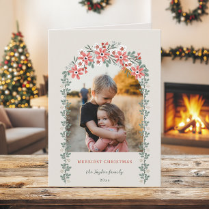 Cartão De Festividades Arco Floral de Natal em Tons de Sage/Peach para Fo