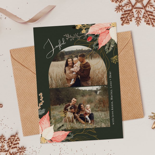 Cartão De Festividades Arco Floral Moderno de inverno Feliz Duas Fotograf (Criador carregado)