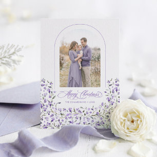 Cartão De Festividades Arco Floral Roxo Empoeirado Elegante Foto de Natal
