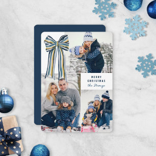 Cartão De Festividades Arco Grande e Amarelo Azul Foto Feliz de Natal