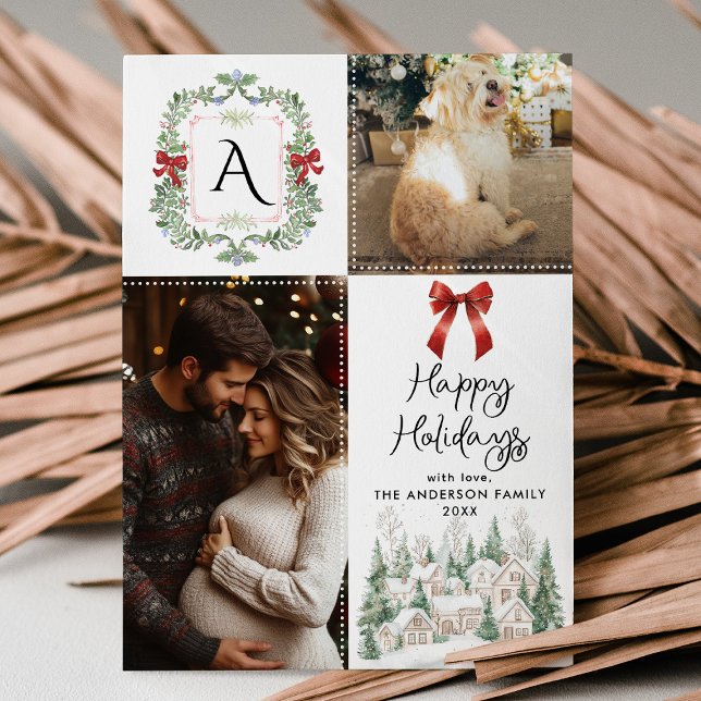 Cartão De Festividades Arco Greenere Monograma Feriados Felizes 2 Foto (Criador carregado)