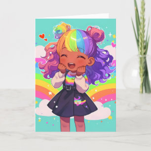 Cartão De Festividades Arco-Íris de Garota de Anime Chibi