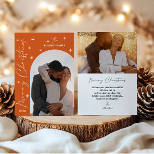 Cartão De Festividades Arco Laranja Moderno Script 2 Foto Feliz Natal