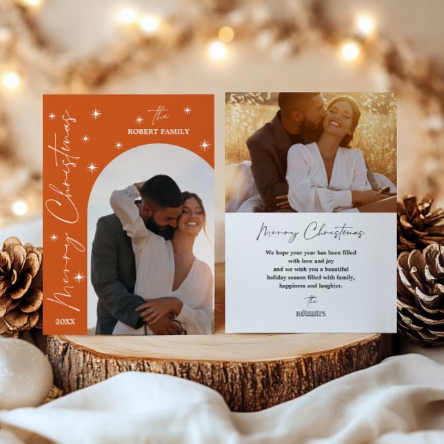 Cartão De Festividades Arco Laranja Moderno Script 2 Foto Feliz Natal  (Criador carregado)