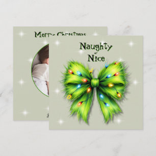 Cartão De Festividades Arco-Luz Verde Festivo Foto Naughty or Nice