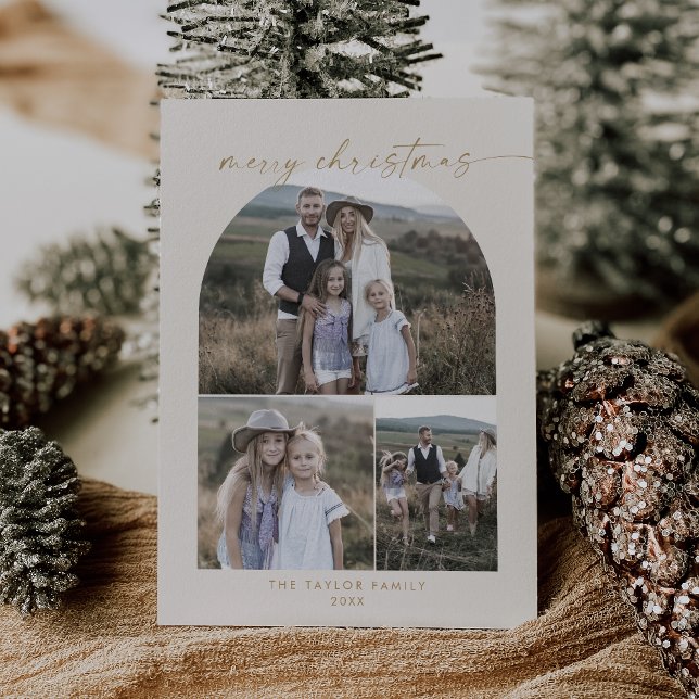 Cartão De Festividades Arco Moderno | Cream Foto Collage Natal (Criador carregado)