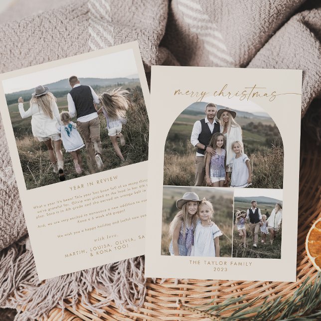 Cartão De Festividades Arco Moderno | Cream Foto Collage Natal (Criador carregado)