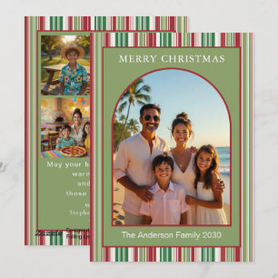 Cartão De Festividades Arco Moderno Multi-Foto Família Listras Vermelhas