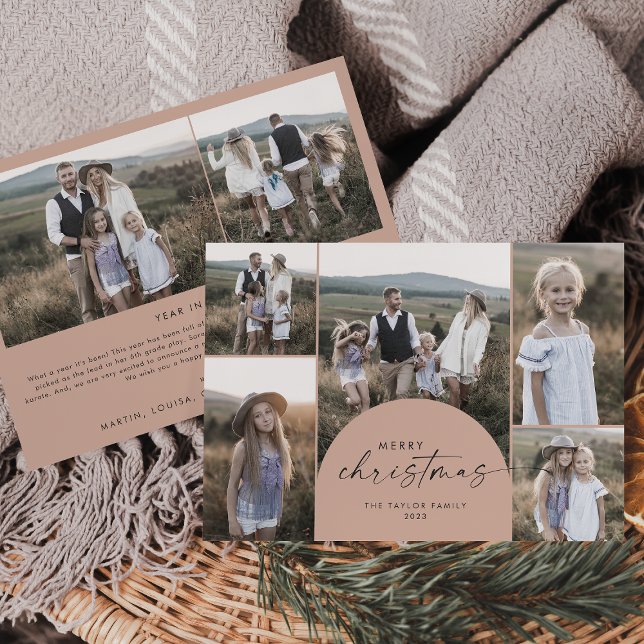 Cartão De Festividades Arco Moderno | Salmão Multi Photo Family Christmas (Criador carregado)