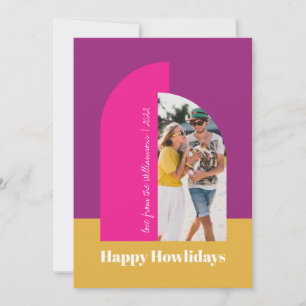 Cartão De Festividades Arco para Foto de Família de Natal Cor Rosa Vibran