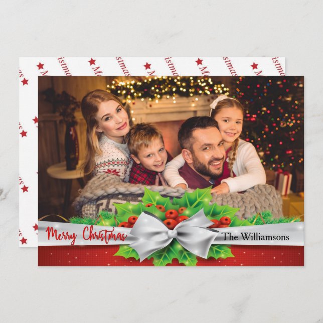 Cartão De Festividades Arco Pine com Holly Photo Christmas (Frente/Verso)