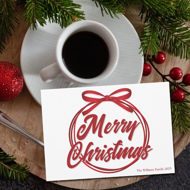 Cartão De Festividades Arco Red Ribbon com Script de Natal Feliz (Criador carregado)