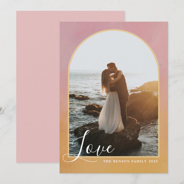 Cartão De Festividades Arco Riscunho Amor Pintado Rosa Dourado Vertical (Frente/Verso)