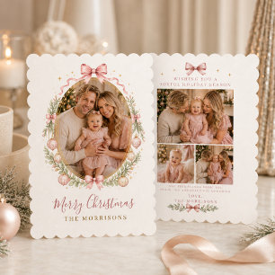 Cartão De Festividades Arco Rosa Quatro Fotos Natal Família