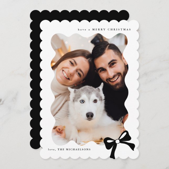 Cartão De Festividades Arco Simples de Natal - Foto Preta e Branca (Frente/Verso)