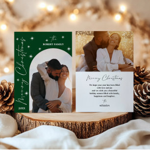 Cartão De Festividades Arco Verde Moderno Script 2 Foto Feliz Natal