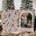 Cartão De Festividades Arco Verde Rosa Cinzento Cinzento de Natal Moderno<br><div class="desc">Esta coleção apresenta cor d'água,  florais cor-de-rosa claro,  bagas e verde de inverno com tipografia moderna e elegante,  com padrão botânico invernal de volta.</div>
