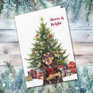 Cartão De Festividades Arco Vermelho Cocker Spaniel Preto e Marrom Árvore