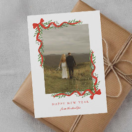 Cartão De Festividades Arco Vermelho Elegante com Foto de Ano Novo com Ve