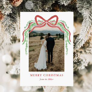 Cartão De Festividades Arco Vermelho Elegante com Foto de Natal com Folha