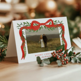 Cartão De Festividades Arco Vermelho Elegante com Foto de Natal com Folha