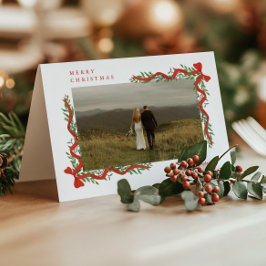 Cartão De Festividades Arco Vermelho Elegante com Foto de Natal com Verdu