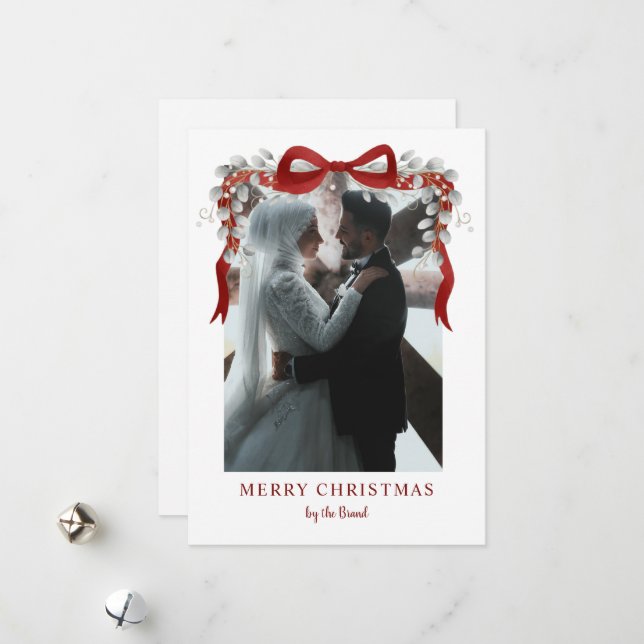 Cartão De Festividades Arco Vermelho Elegante e Foto de Eucalipto no Nata (Frente/Verso In Situ)