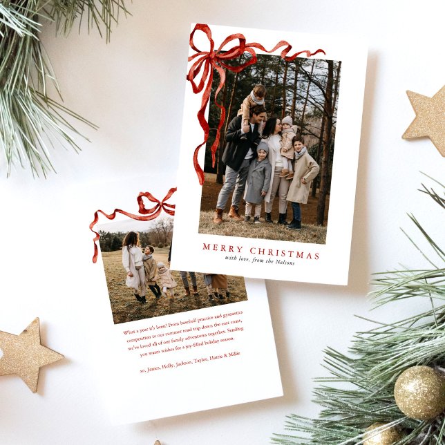 Cartão De Festividades Arco Vermelho Elegante Orçamento Natal Dois Foto (Criador carregado)